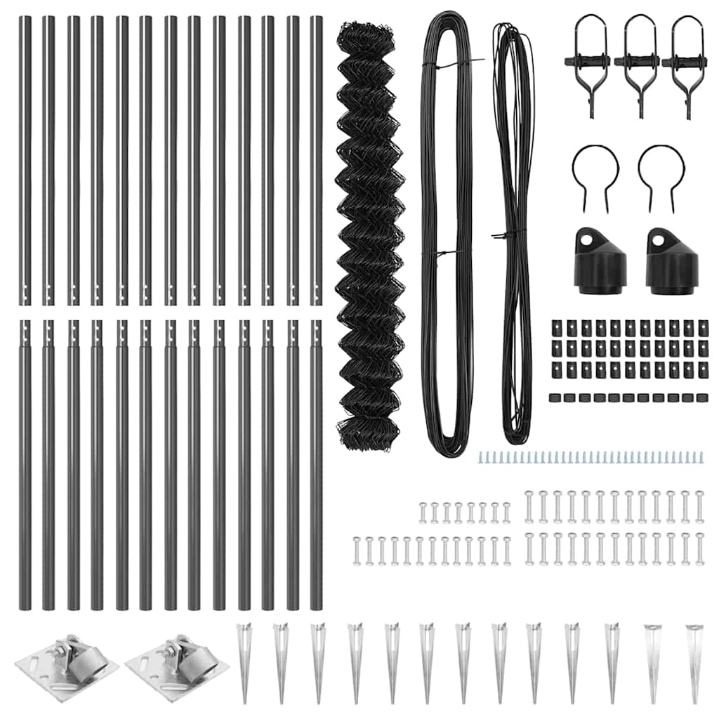 Kettengliedzaun mit Pfosten Grau 1.6 x 25 m Stahl